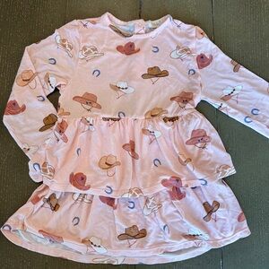 Toddler Girl Pink Cowgirl Western Viscose Bamboo Long-Sleeve Tunic Dress •Size 5